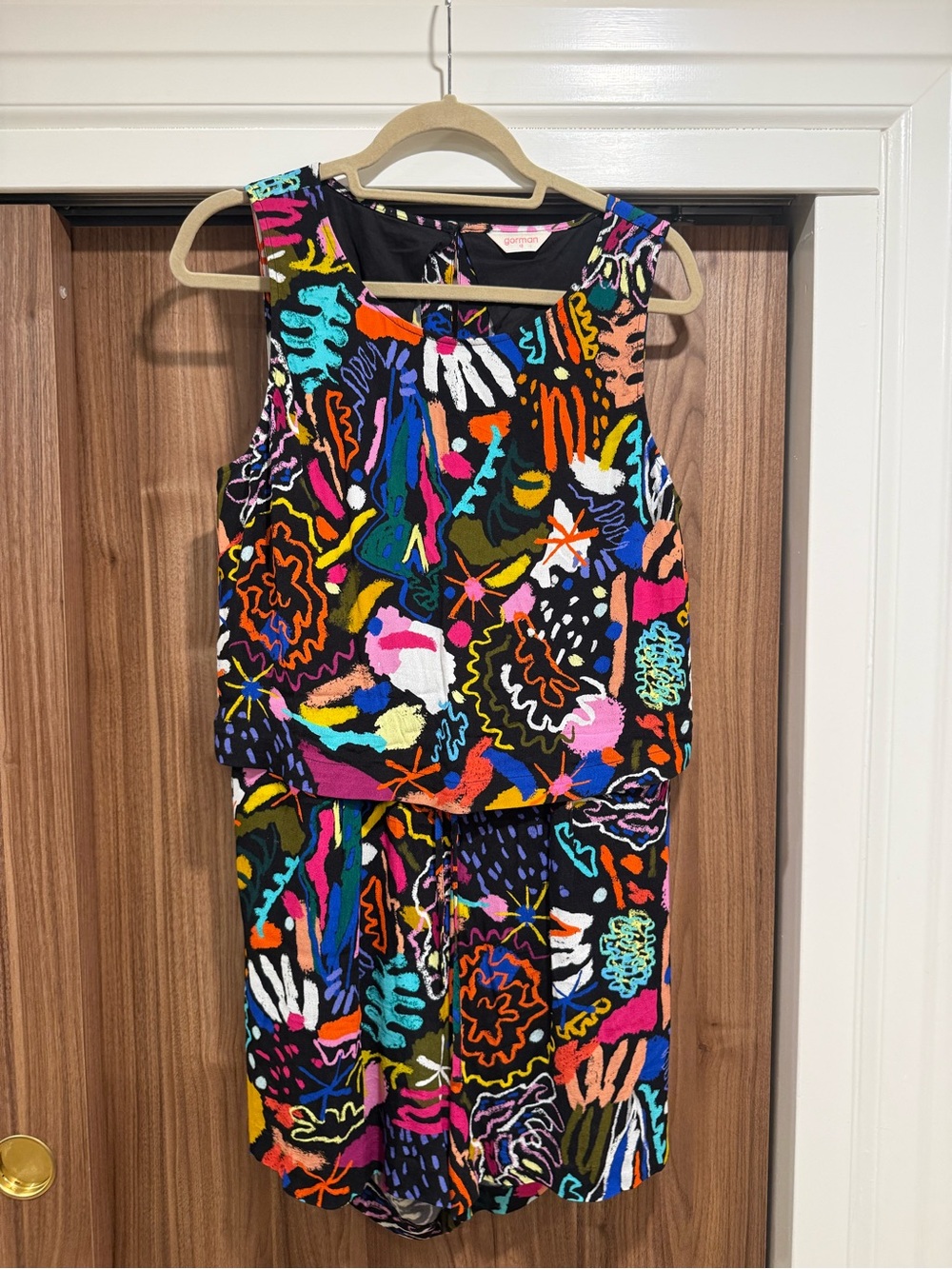 Gorman Black Tank Romper with Bright Multicolor Abstract Print